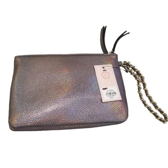 Juicy Couture womens wristlet Iridescent Pewter Quilted Chain Accent Logo New - Picture 6 of 9